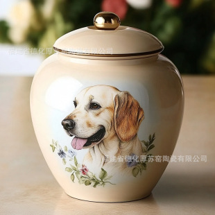 Cross-Border Export Customized Dog Urn Electroplated Gold Cover Button Stroke Pet Urn Decal Urn