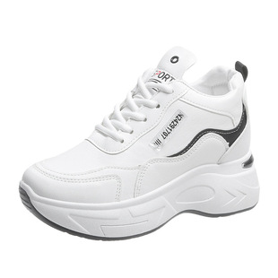 Women's White Shoes with High Thick Sole for Women Spring New Leather sneaker Shoes for Women's Inner Height Dad Shoes
