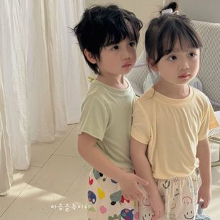 32539 Size Roll Mask T-shirt 2025 Summer New Short Sleeve Top Korean Style All-match Style for Boys and Girls Kindergarten