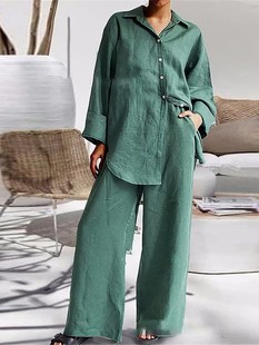 Amazon's Popular 2024 Spring Cross-border New Export Women's Nine-quarter Sleeve Shirt Loose Pants Two-piece Suit