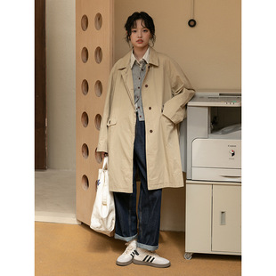 Real shot 2024 spring new Japanese literary khaki long trench coat coat women's small coat tide
