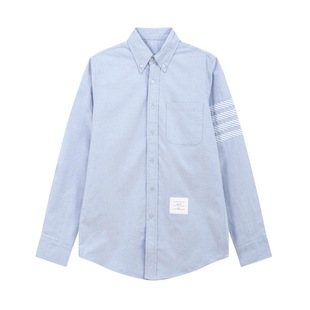 TB JL Shirt Fashion Brand Oxford Textile Single Sleeve Stripe Four Bar Long Sleeve White Shirt Casual Cardigan Men's and Women's Same Style