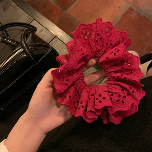Korean Style Oversized White Lace Large Intestine Hair Ring for Women 2025 New Style Rubber Tendons French Style Retro Lace Tie Rope