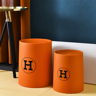 Nordic-style swing lid round trash can household living room kitchen simple creative bathroom office Japanese-style double-layer