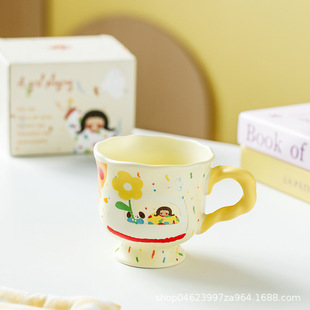 Cute Childlike Girl Ceramic Cup Dopamine Mug Household Breakfast Cup Creative Niche Goblet Accompanying Gift