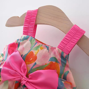 Girls' summer dress Girls' Flower suspender skirt children's straw hat Princess dress holiday skirt children's clothing delivery 4758