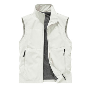 Spring new casual breathable vest outdoor photography fishing sports men's cardigan stand collar logo waistcoat