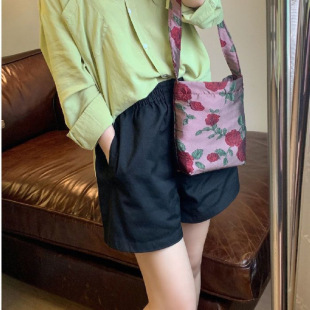 Pure Cotton Elastic Waist Loose Slimming Shorts for Women Summer Korean Style White Casual Solid Color Wide-Leg High-Waisted Hot Pants Trendy