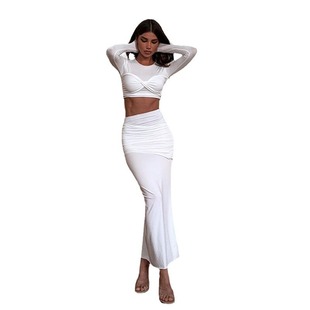European and American foreign trade women's 2024 summer new sexy backless tube top slim solid color skirt suit batch