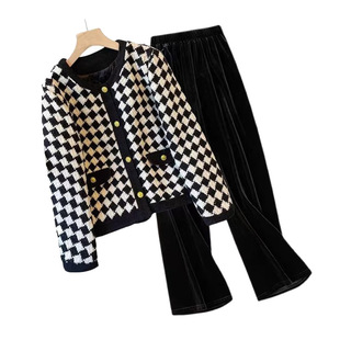 Spring 2025 Small Fragrant Style Age-reducing Beautiful Foreign Style suit Houndstooth Cardigan Jacket Casual Pants Two-piece Set for Women