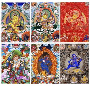 Hand-painted Thangka Re-engraved Yellow God of Wealth Five-way God of Wealth Buddha Hanging Painting Black God of Wealth Lucking Porch Decorative Painting