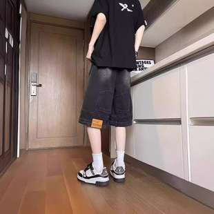 Reverse-Wearing Denim Shorts Men's American Style Retro Handsome Loose All-Match Wide-Leg Sports Casual Pants