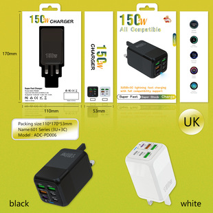 6 в одном 5V/3A зарядная головка мобильного телефона 3USB 3PD многоходовое быстрое зарядное устройство 150W разъем адаптер питания