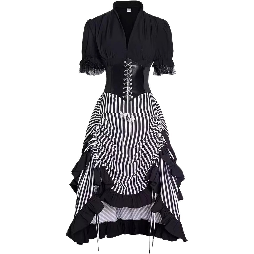 Medieval Striped Pirate Dress Renaissance Vintage dress cos Steampunk Gothic Style Skirt suit