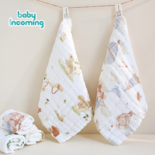 Class a six-layer seersucker baby saliva towel baby cartoon cute small square towel baby bath face towel