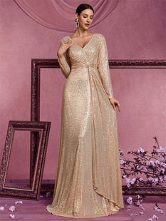2024 New Multi-color European and American Cross-border Hot Selling Long Sleeve V-neck Fishtail Banquet Evening Dress dress Women in stock