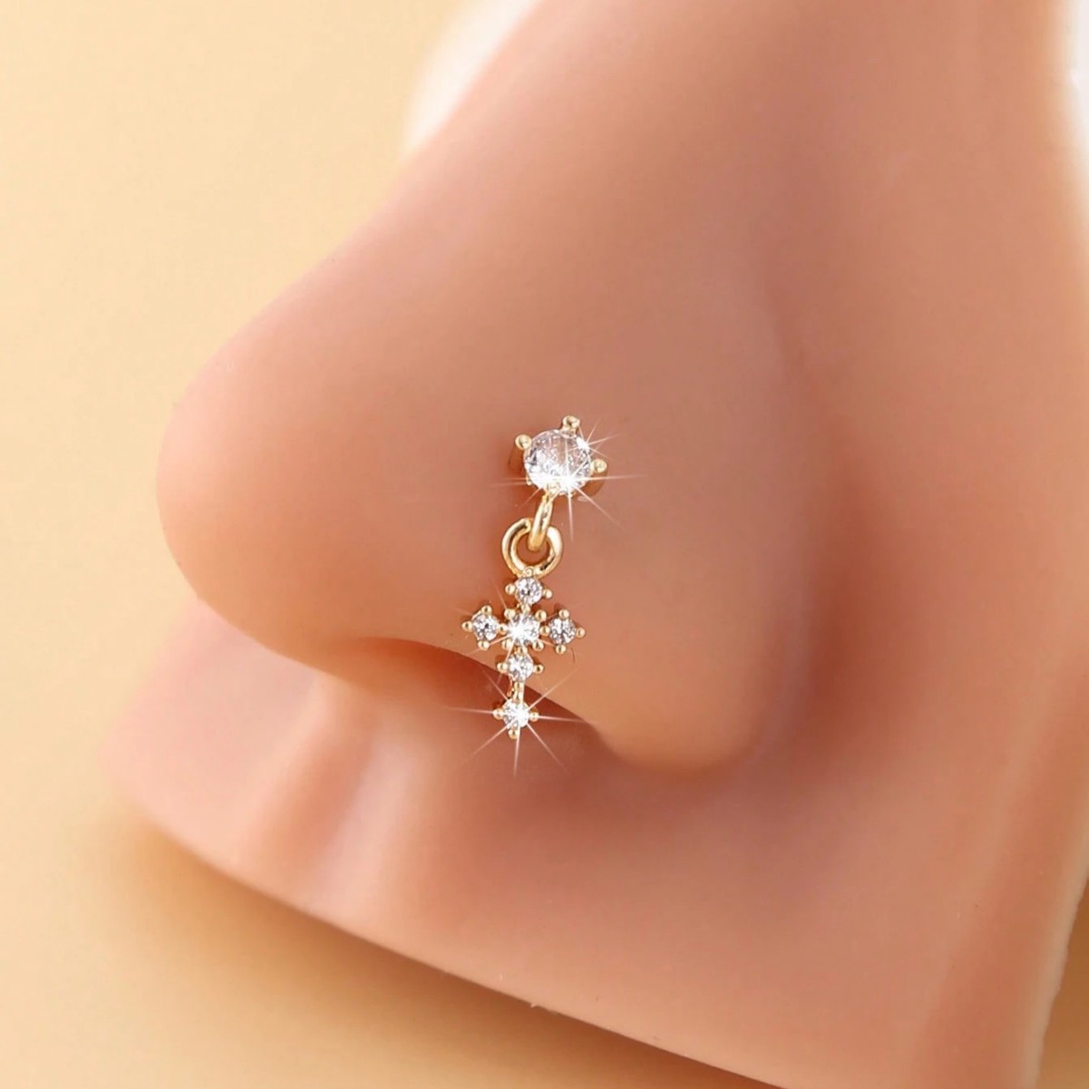 Cross-Border European and American Style Hanging Cross Nose Stud Nose Ring, Fashionable, Simple, Elegant, High-End Women's Nose Stud Jewelry