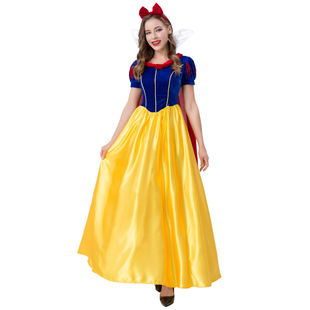 Halloween Costume Adult Snow White cosplay Deluxe Short Sleeve Long Dress Magic Fairy Princess Dress Show
