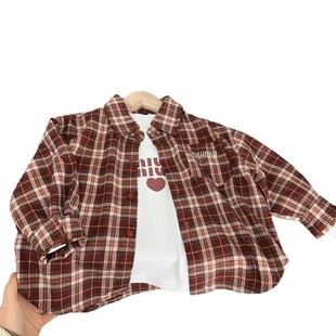Boys and Girls Plaid Shirt Coat 2025 Spring and Autumn New Children's Clothing Western Style Korean Baby Shirt Trendy