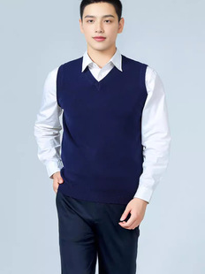 Cross-border Men's Autumn and Winter V-neck Pure Wool plus size Pullover Sleeveless Top Knitted Cashmere Sweater Vest