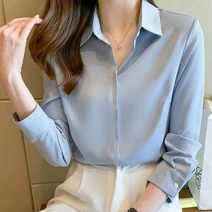 Short-sleeved White Shirt Women's Spring and Summer New Long-sleeved Business Wear Casual plus size Workwear Non-ironing Blue Shirt