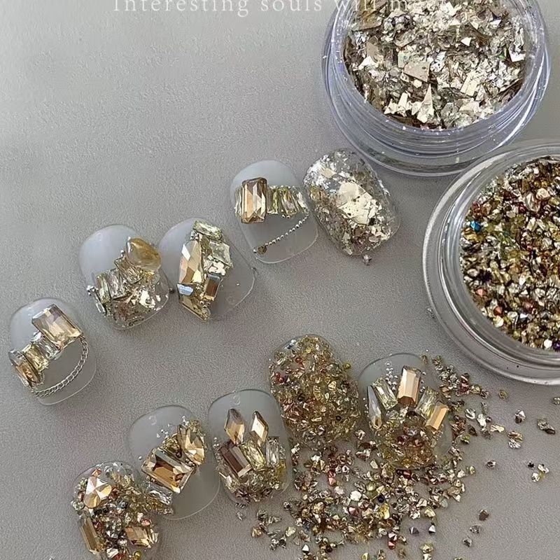1CM2 Original Nail Art Irregular Shattering Diamond Grade Shining Joker Indian Sari Upgrade Nail Jewelry