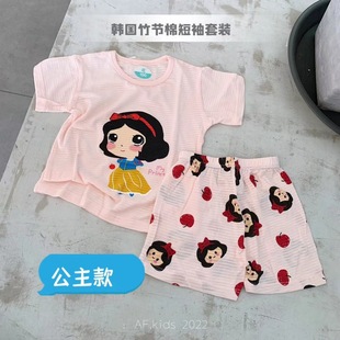Summer Pure Cotton Thin Bamboo Cotton Short-sleeved Shorts Suit for Boys and Girls