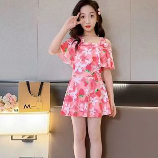 New Children's Swimsuit Women's Junior Middle School Big Children's Student Girl's Skirt Split South Korea Princess Cute Hot Spring Swimsuit