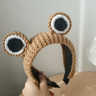 Cartoon Fashion Big Eyes Frog Hair Band Women's Face Wash Cute Wool Knitted Hair Band Hair Clip Anti-Slip Pressure Hair Headwear