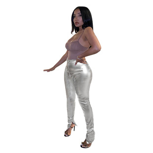 8628 European and American women's casual pants foreign trade tight leather pants women's Amazon cross-border Women's solid color trousers