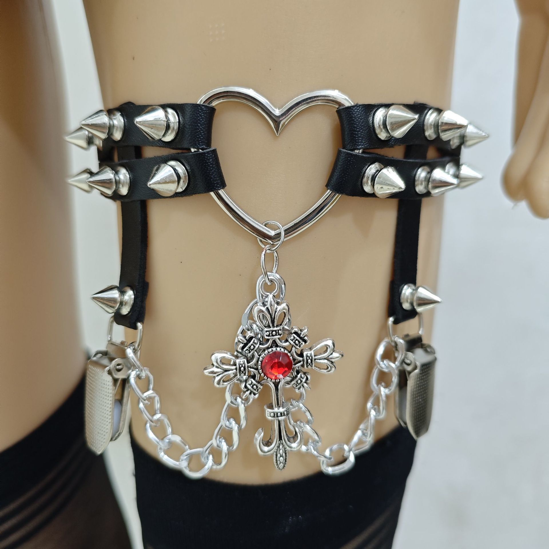 Lolita subculture cat love chain jk leather rivet cos garter hottie y2k thigh with leg ring