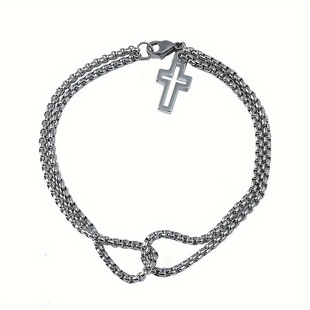 Amazon Fashion Single Product Cut Out Cross Pendant Hand Ornaments Stainless Steel Layered Cross Buckle Bracelet Punk Hip Hop