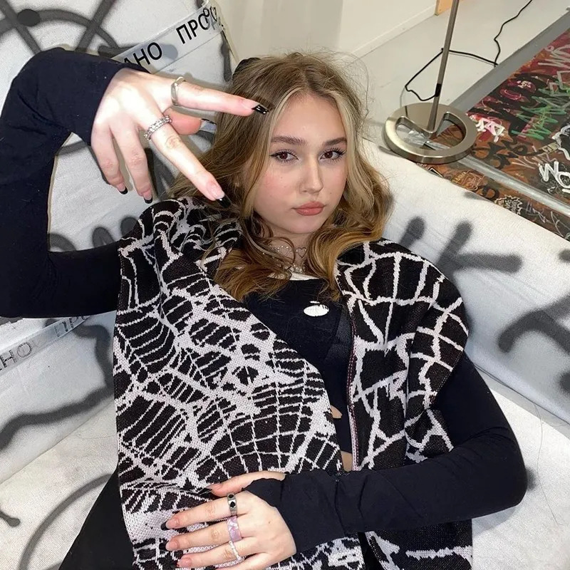 Diablo Double-Sided Cross-Border Personality Creative Niche Harajuku Gothic European and American Punk Jacquard All-Match Scarf Shawl Accessories