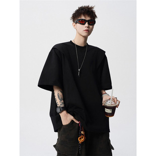 Loose-leaf Cut Short-sleeved T-shirt Men's Summer American Style High Street Deconstructed Crewneck Pullover Trendy Brand Design Sense Loose T-shirt