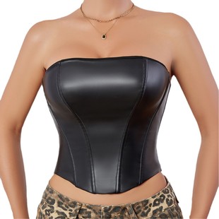 New European and American PU Leather Shaping Clothes Shaping Clothes Strapless Camisole Vest Retro Fishbone Corset Shaping Cross-border Amazon