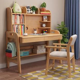 ZH Solid Wood Study Table Boys Children's Desk Bookshelf Integrated Simple Computer Desk Home Bedroom Student Writing Desk