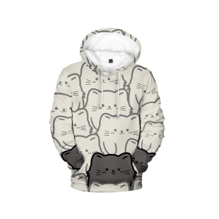 Foreign trade cross-border supply Spring and Autumn Sweater personality full printed cartoon illustration long-sleeved hoodie men's and women's same hooded sweater