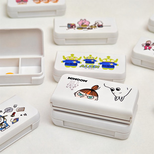 Cartoon Moomin Mini Pill Box Crayon Shin New Portable Sub-pack Pill Box Three-compartment Storage Box Travel First Aid Box