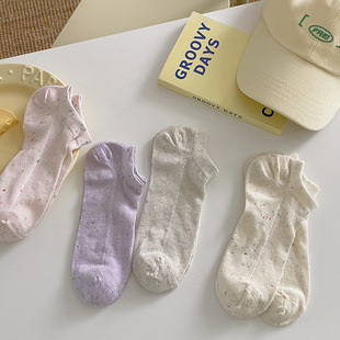 24 Spring and Summer Color Socks Children's Cute Short Socks Casual Solid Color Mesh Thin Color Dot Yarn Low-side Boat Socks for Women
