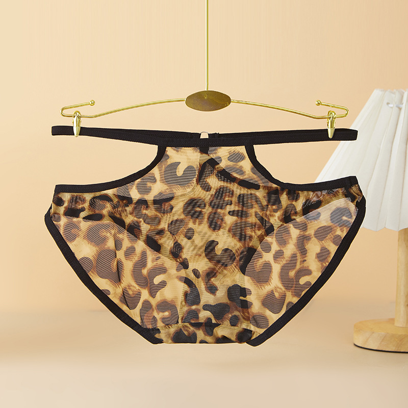 New sexy and luxurious mesh leopard print women's comfortable breathable thin strap ring hollow-out seductive seamless panties