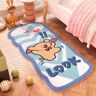 Cute Cartoon Line Puppy Bedside Blanket Kidsren's Room Bedroom Strip Floor Mat Home Easy Care Imitation Cashmere Carpet