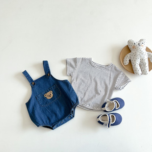 Summer New Korean-style Bear Denim Baby's Summer Wear Baby's Two-piece Shorts with Strap