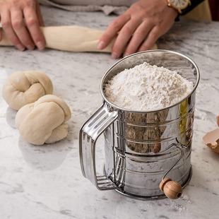 Stainless steel flour sieve powder sieve single layer mesh hand-operated with scale filter screen 3 cups 5 cups baking tools