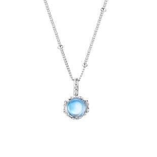 S925 Sterling Silver Moonstone Round Necklace Women's Korean Style Light Luxury High-end Round Bead Side Chain Pendant Ins Style