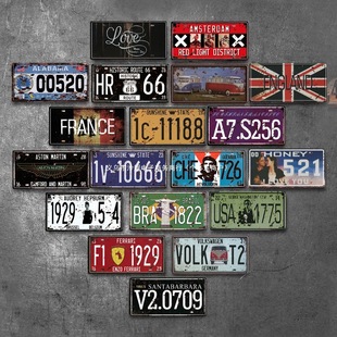 American Retro License Plate Tin Painting Industrial Style Wall Decoration Barbecue Hot Pot Rice Barber Shop Bar Wall Pendant