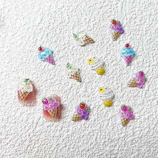 Summer new cartoon nail jewelry simulation ice cream nail jewelry keychain pendant nail decorations