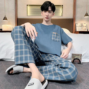 Pajamas Men's Summer Short-sleeved Pants Simple Home Wear Thin Cotton Casual Pajamas for Young Students and Men's plus size