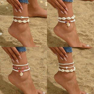Bohemian Style Shell Beach Kanklet Fashion All-match Rice Beads Heart Coconut Tree Shell Woven Kanklet Kanklet
