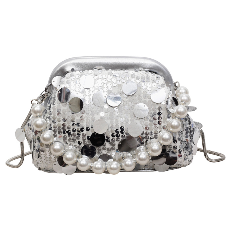 Cross-border sequined seashell bag, women's shoulder bag, high-end versatile coin purse, exquisite pearl cosmetic bag, crossbody bag