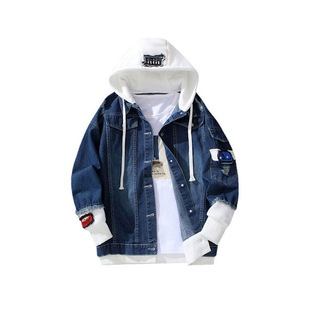 To map the production of autumn anime denim sweater teenagers broken hole trend fake two hooded denim jacket coat